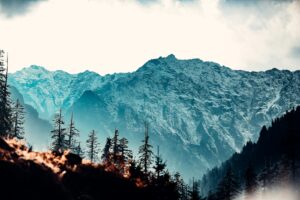 a view of a mountain range from a distance